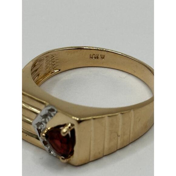 10K Yellow Gold Mens Ring with Diamond chips / Garnet Size 11 - Picture 4 of 5